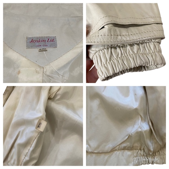 Vintage Leather JAYSKINS petite jacket sz P S/M - textured - 80s - cream - Picture 7 of 13